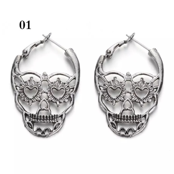 Silver Punk Rock Skull Earrings - Picture 4 of 8